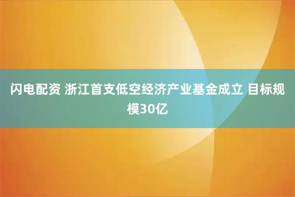 闪电配资 浙江首支低空经济产业基金成立 目标规模30亿